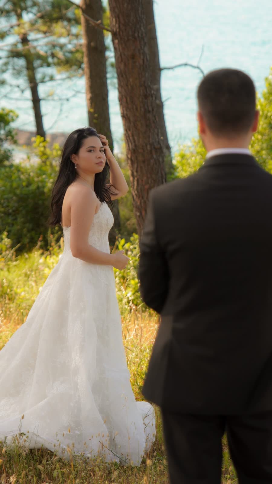 Bride and groom portrait outdoors