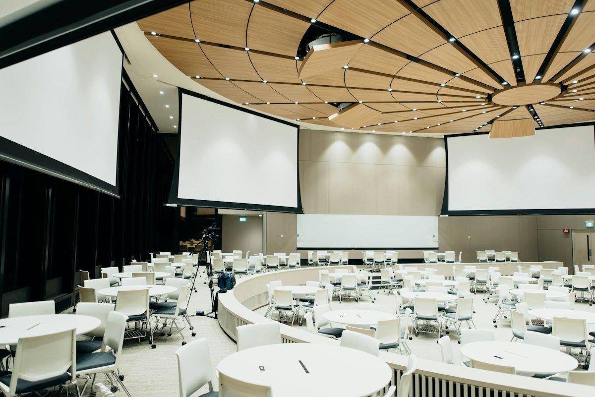 Conference hall set up for a business event