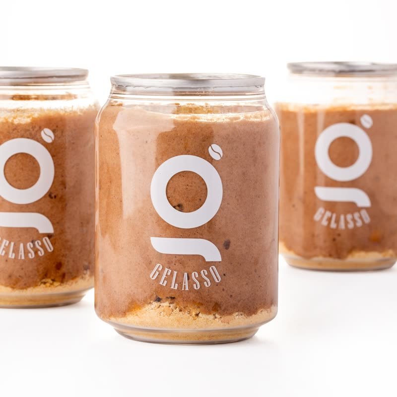 Branded dessert jars on white