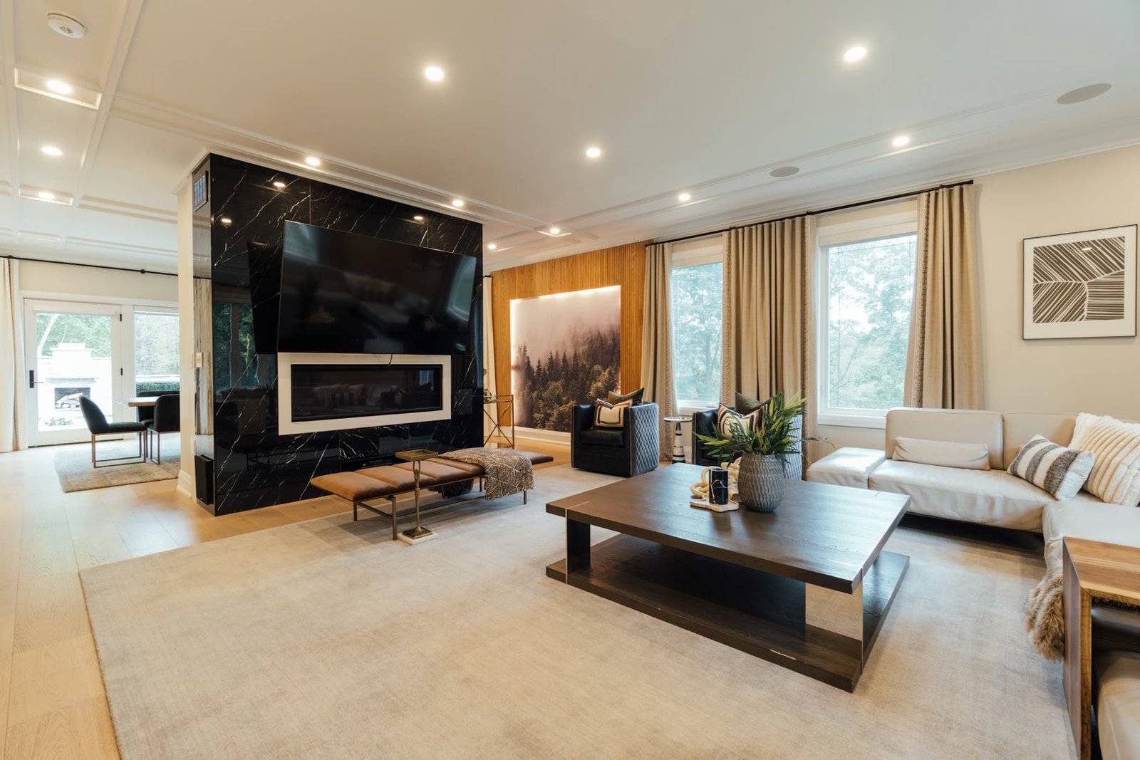 Luxury living room with a fireplace, interior photography